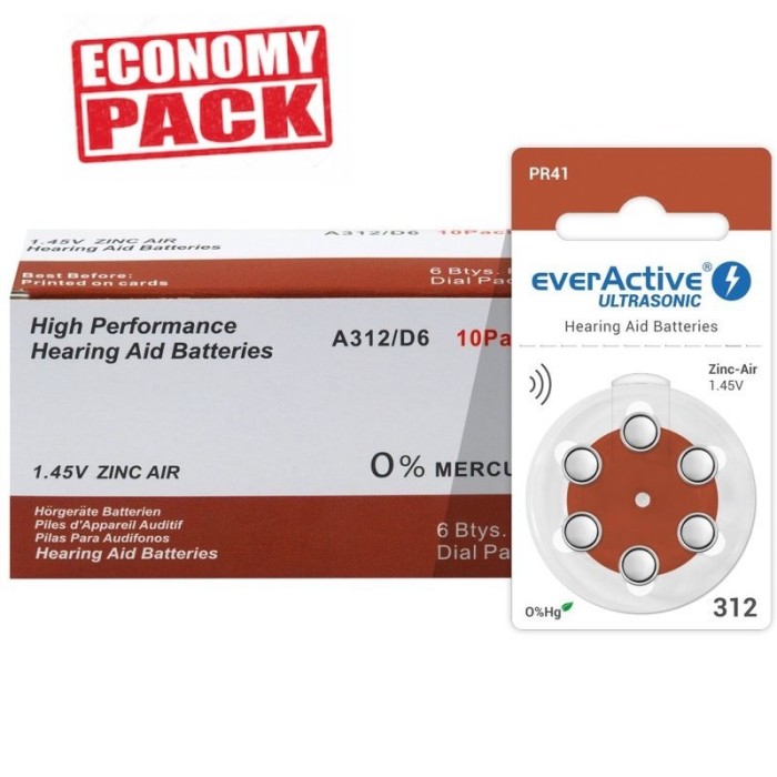 Baterii EverActive 312 pentru aparate auditive Economy Pack 60 baterii Baterii EverActive 312 pentru aparate auditive Economy Pack 60 baterii
