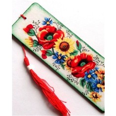 Semn de carte cu floarea soarelui, maci și albastrele, semn de carte cu model floral 42812