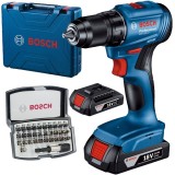 Bosch GSR 185-LI + 2607017319 - Masina de gaurit si insurubat cu 2 acumulatori Li-Ion 18 V 2 Ah 50 Nm valiza plastic + Set capete de insurubare mixte