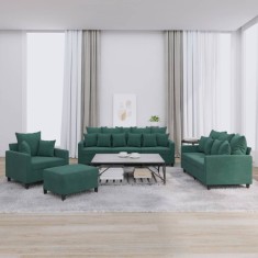 vidaXL Set de canapele cu perne, 4 piese, verde inchis, catifea foto