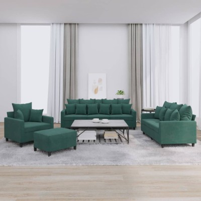 vidaXL Set de canapele cu perne, 4 piese, verde &amp;icirc;nchis, catifea 3201692 foto
