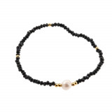 Bratara cu perla de cultura si cristale fatetate din sticla - negru 19cm, Stonemania Bijou