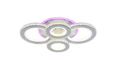 Lustra LED 132W, 4 cercuri diamante, alb + crom, telecomanda, 4368lm, lumina calda/rece + RGB