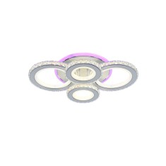 Lustra LED 132W, 4 cercuri diamante, alb + crom, telecomanda, 4368lm, lumina calda/rece + RGB
