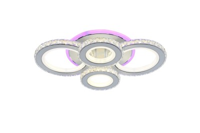 Lustra LED 132W, 4 cercuri diamante, alb + crom, telecomanda, 4368lm, lumina calda/rece + RGB foto