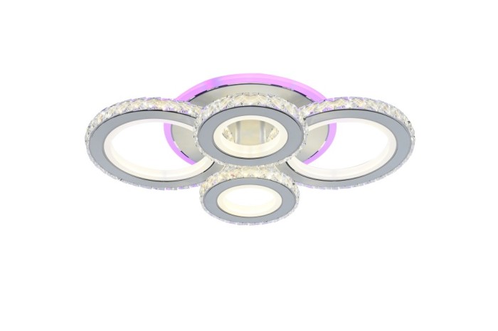 Lustra LED 132W, 4 cercuri diamante, alb + crom, telecomanda, 4368lm, lumina calda/rece + RGB