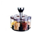 Set 6 Recipiente Sticla Condimente cu Suport Rotativ Inox, Capac Plastic 3 Orificii
