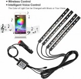 Kit 4 Lumini RGB Auto, Ambientale, LED, 12V, 22cm, Control Bluetooth, Aplicatie Telefon Android/iPhone
