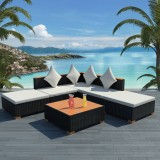 Set Mobilier Gradina 15 Piese Poliratan Negru vidaXL, Blat WPC, Canapea Modulara, Perne Incluse, vidaXL