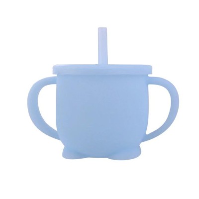 Cana din silicon cu capac si pai, 160 ml, bleu foto