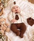 Costumas bebelusi 5 piese maro si crem cu papion, bumbac 100% Superbebe Shop