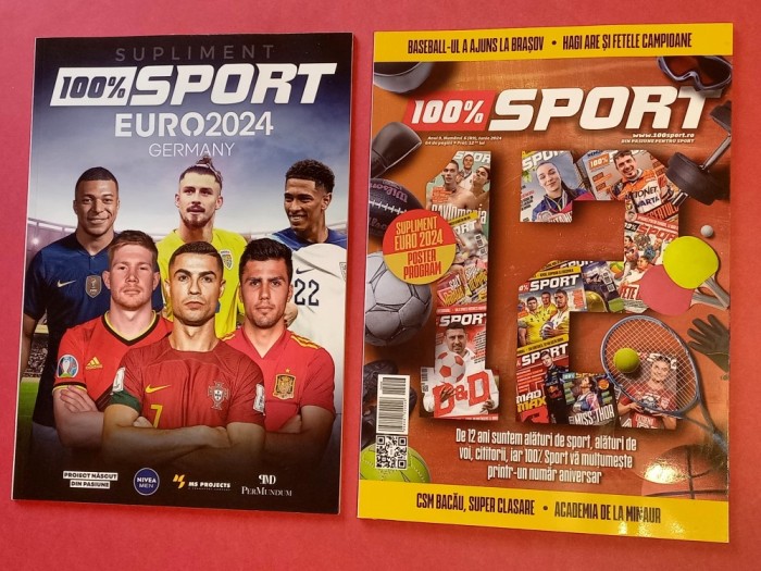 Revista &quot;100% SPORT&quot;+Revista Supliment EURO 2024 nr. IUNIE 2024
