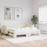 vidaXL Pat de zi cu extensie și saltele, crem, 90x200 cm, textil