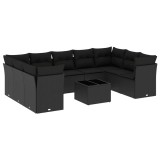 Cumpara ieftin Set canapele de gradina cu perne, 10 piese, negru, poliratan
