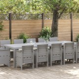 Set de Dining pentru Grădină vidaXL de 13 Piese cu Perne Gri Deschis Poliratan, Masă de Grădină vidaXL Gri Deschis 150x100x73 cm Poliratan, Scaune de