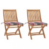 Scaune gradina perne rosii model carouri, 2 buc. lemn masiv tec
