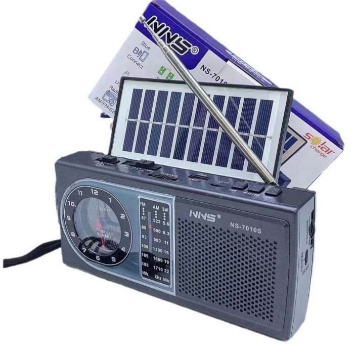 Radio Portabil NS-7010S BT, Cu Ceas, Bluetooth, Acumulator, USB, AUX, Panou Solar