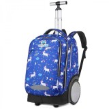 Ghiozdan cu roti 2 in 1, KidsCare Uniconi, troler scolar cu maner telescopic si roti mari pline, rucsac pentru copii, albastru