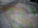 Document vechi,Harta MOLDOVA URSS 1976 in Ruseste.Dim 74 cm/55 cm