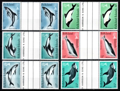 Falkland 1980, Mi #295-300**, fauna cetacee balene delfini, MNH! Cota 16,50 &amp;euro;! foto