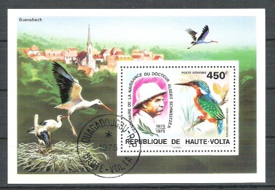 Haute Volta 1975 Birds, Albert Schweitzer, perf. sheet, used P.020 foto