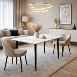 Masa living si bucatarie Lineo FDT1, blat ceramica, cadru metalic, 6 persoane, 140x80x75 cm, alb maro