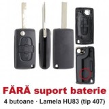 Carcasa Cheie Briceag Topautochei 4 Butoane Fara Suport Baterie Lamela HU83 Compatibila Peugeot 807 1007 Citroen C8