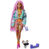 Papusa Barbie Extra Style cu codite roz impletite, Mattel