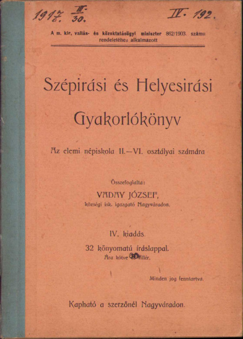HST 264SP Szepirasi es Helyesirasi Gyakorlokonyv ante 1918 Oradea