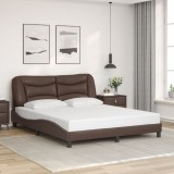 Cumpara ieftin Cadru de pat cu tăblie, maro, 160x200 cm, piele ecologică