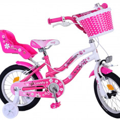 Bicicleta Volare Lovely pentru fete, culoare roz/alb, 14 inch, frana de mana fat PB Cod:1491
