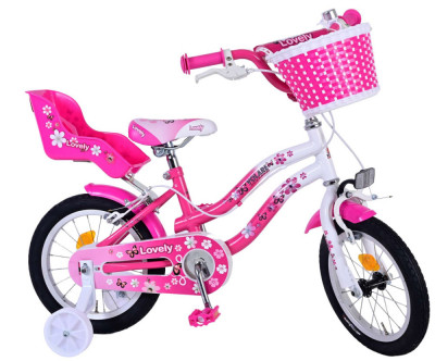 Bicicleta Volare Lovely pentru fete, culoare roz/alb, 14 inch, frana de mana fat PB Cod:1491 foto