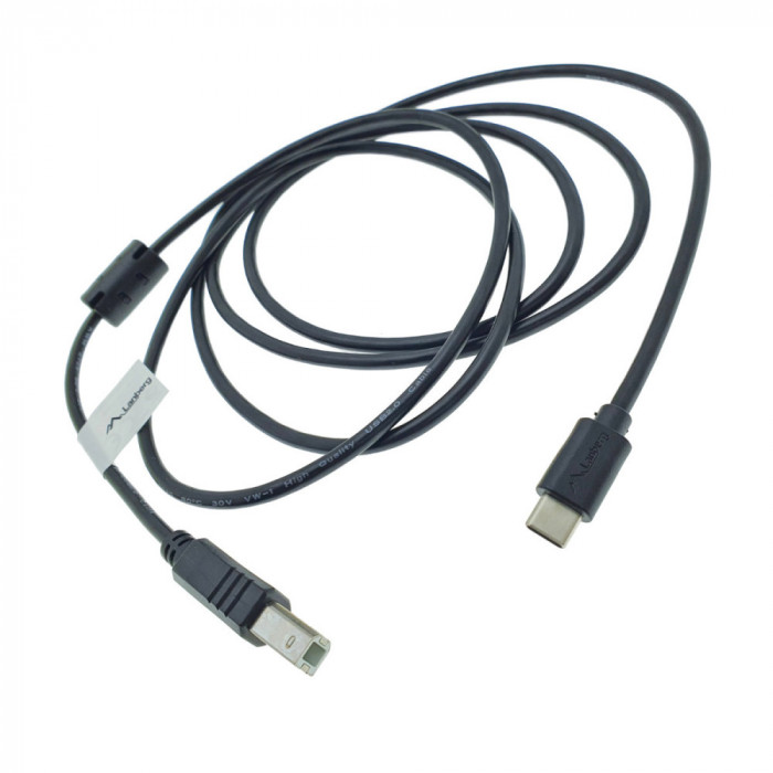 Cablu USB tip C imprimanta USB 2.0, 1.8 m, Lanberg 42979, USB B la USB-C, cu miez de ferita, negru