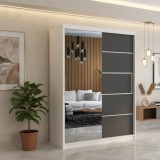 Dresing Delia 150 Alb cu Oglinda si Usi Gri ✅Calitate premium