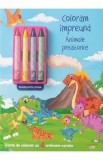 Coloram impreuna. Animale preistorice. Carte de colorat cu 4 creioane cerate
