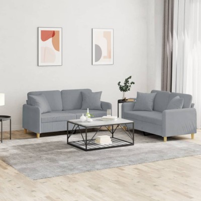vidaXL Set de canapele cu perne, 2 piese, gri deschis, material textil 3202102 foto