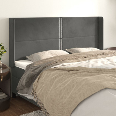 vidaXL Tăblie de pat cu aripioare gri &amp;icirc;nchis 183x16x118/128 cm catifea foto