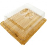 Platou bambus cu capac tort branzeturi 24.5x19x7.5cm Grunberg GR5814