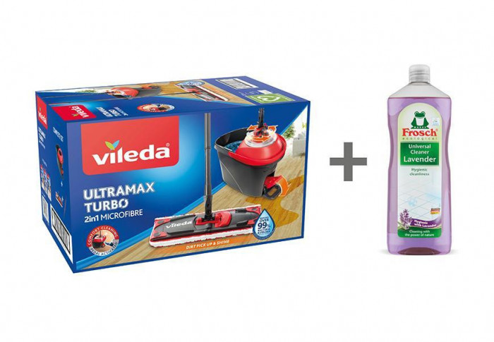 Set de curățare Vileda Ultramax TURBO mop + găleată + FROSCH gratuit