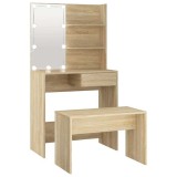 Cumpara ieftin Set de masuta de toaleta cu LED, stejar sonoma, lemn prelucrat