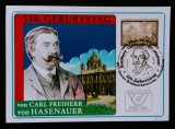 Plic filatelic &bdquo;150 Jahre Carl Freiherr von Hasenauer&rdquo; &ndash; Austria -A45