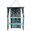 Rafturi Suspendate Macrame Negre Turcoaz, Lemn Albesia, Handmade, Boho Chic, 150x72x13cm