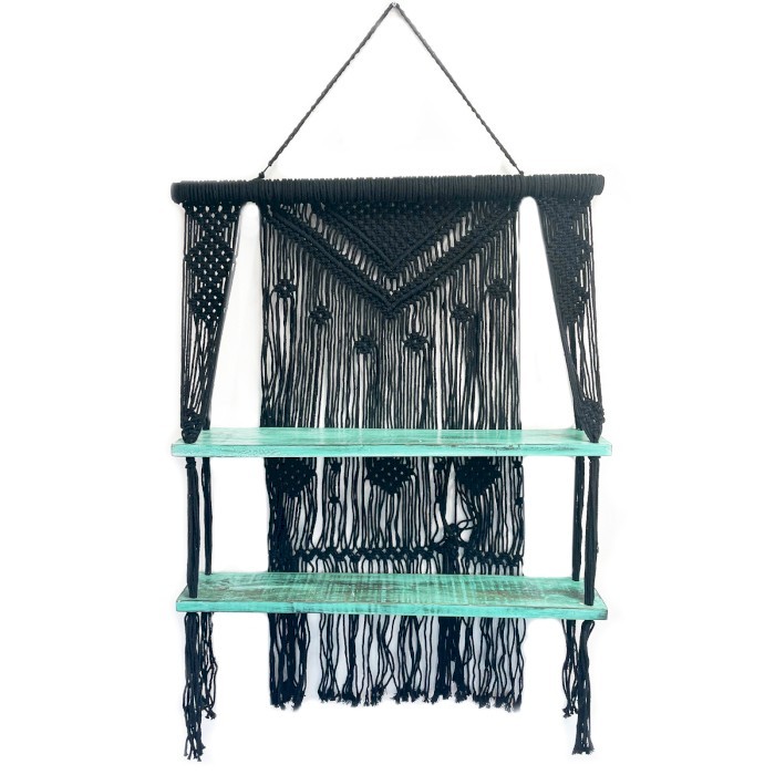 Rafturi Suspendate Negre Macrame - Turcoaz
