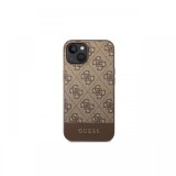 Husa iPhone 14 Plus Guess 4G Stripe Metal Logo Brown