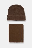 Lacoste caciula si fular din lana culoarea maro, RB5385