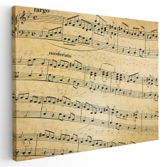 Tablou note muzicale pe portativ crem 2111 Tablou canvas pe panza CU RAMA 20x30 cm