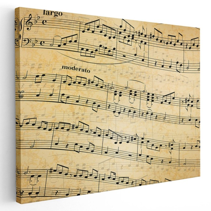 Tablou note muzicale pe portativ crem 2111 Tablou canvas pe panza CU RAMA 80x120 cm