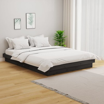 vidaXL Cadru de pat dublu 4FT6, gri, 135x190 cm, lemn masiv foto
