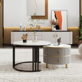 Măsuță de cafea 2-&icirc;n-1 Rotundă din MDF, Gri | Aosom Romania