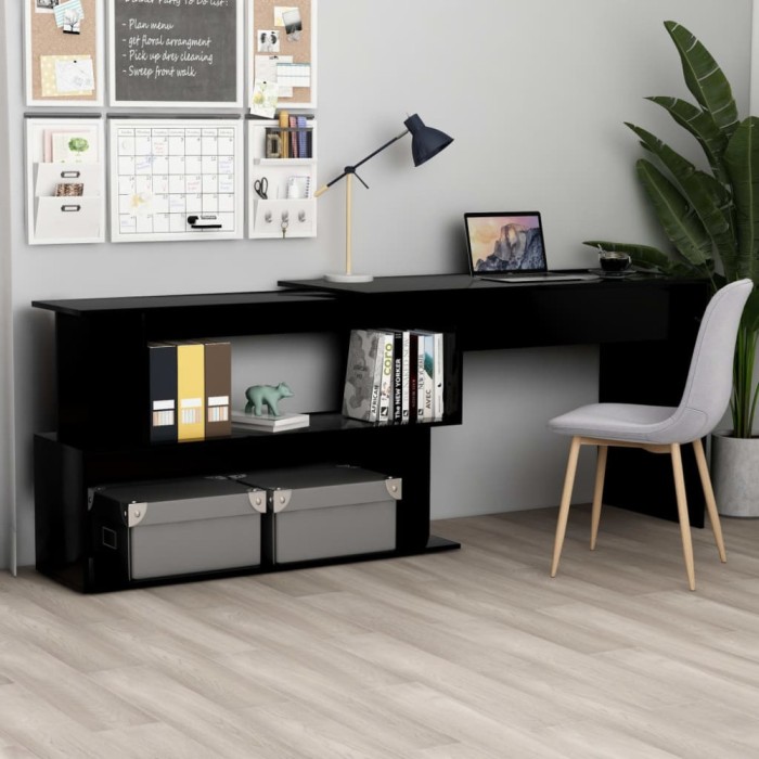 Gossi birou de colt, negru, 200x50x76 cm, lemn prelucrat